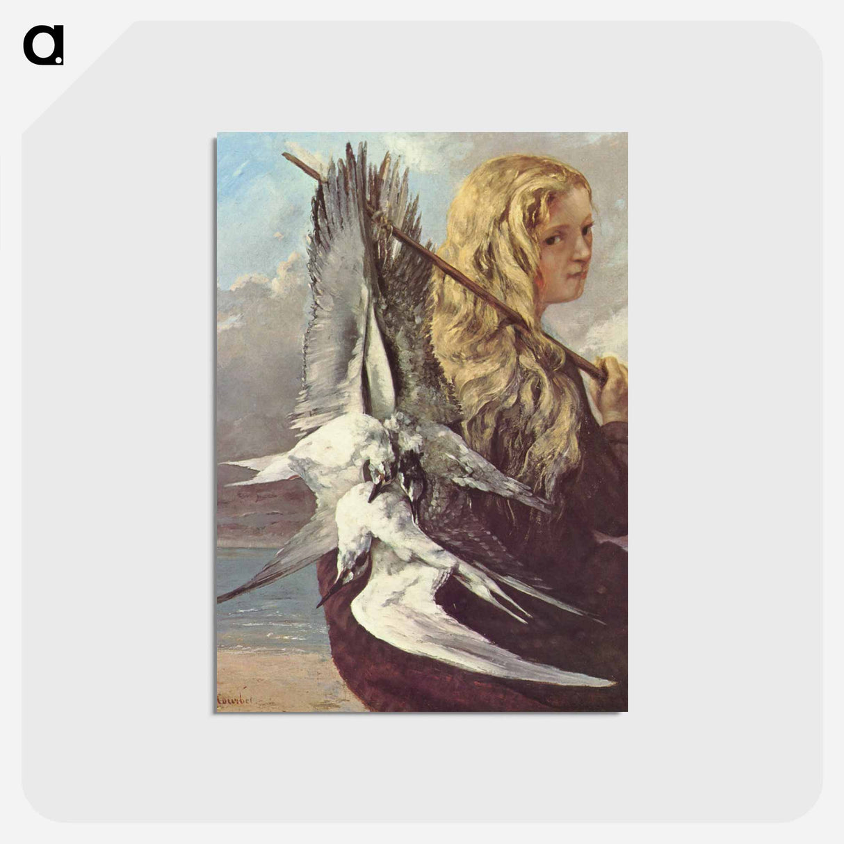 アートポストカード-Girl with Seagulls,Trouville - ギュスターヴ クールベ Postcard.