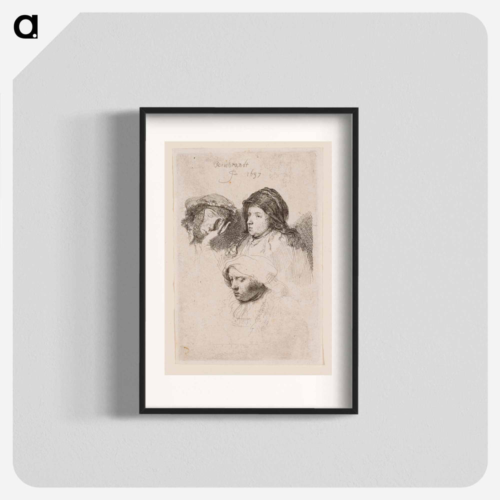 Three Heads of Women, One Asleep - Rembrandt van Rijn Poster.