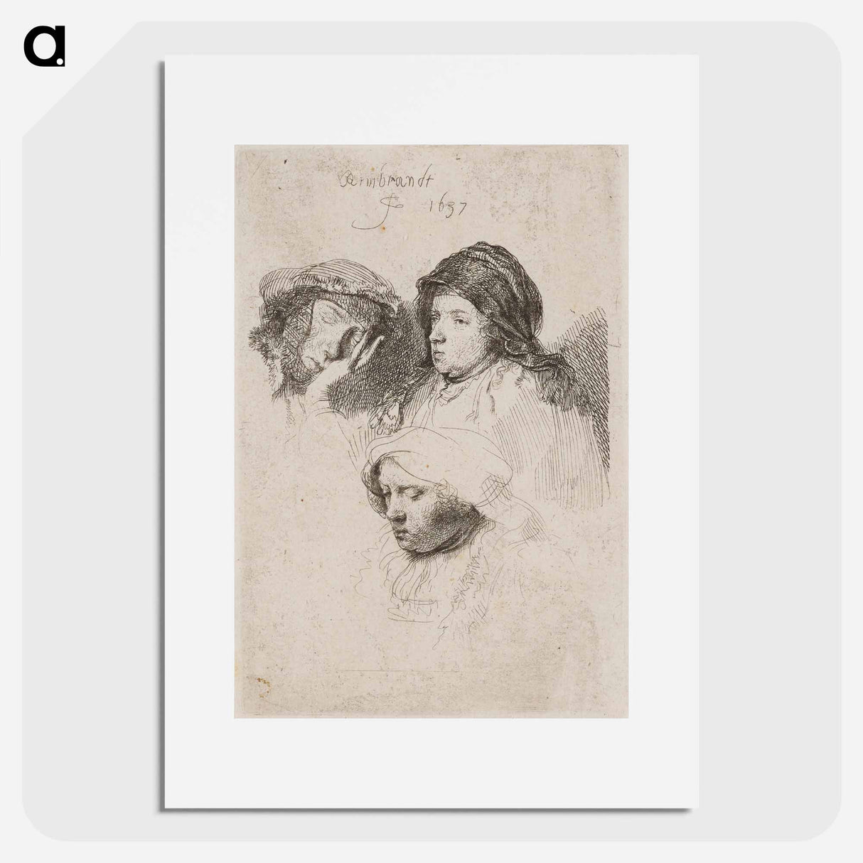 アートポスター-Three Heads of Women, One Asleep - レンブラント ファン レイン Poster.