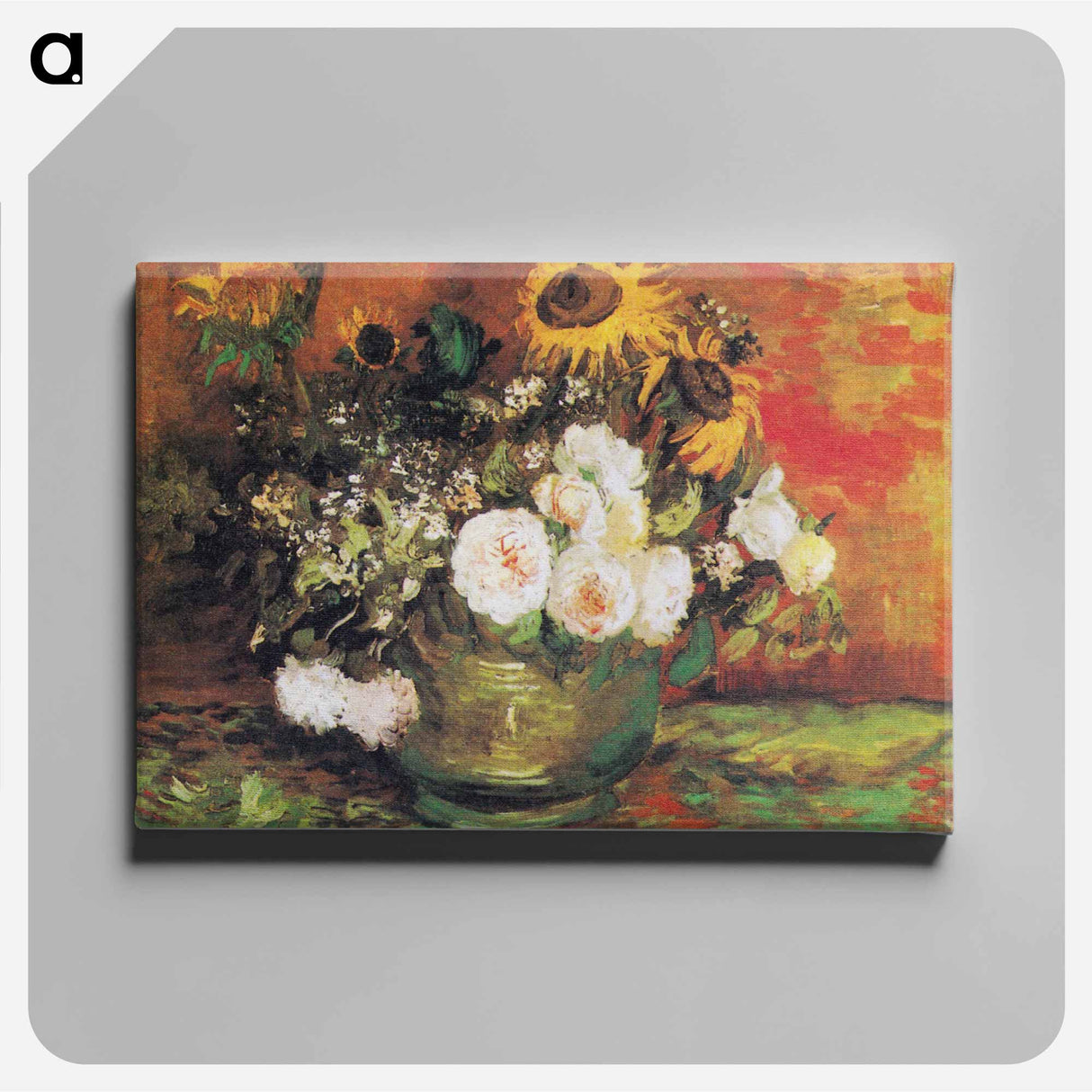アートパネル-Bowl With Sunflowers Roses And Other Flowers - フィンセント ファン ゴッホ Canvas.