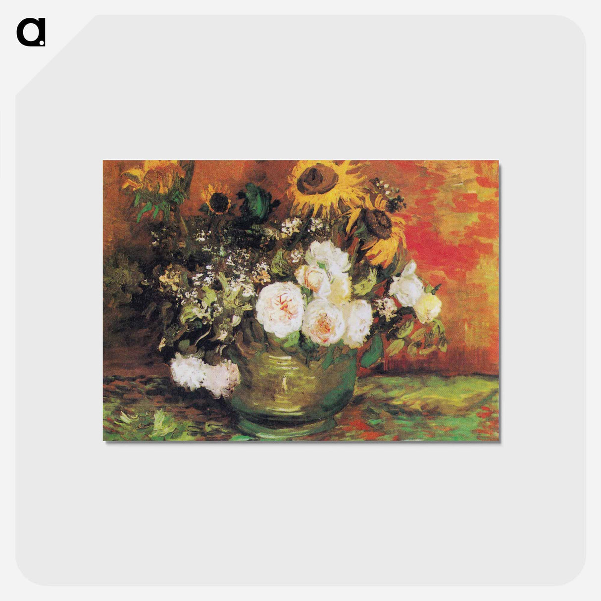 アートポストカード-Bowl With Sunflowers Roses And Other Flowers - フィンセント ファン ゴッホ Postcard.