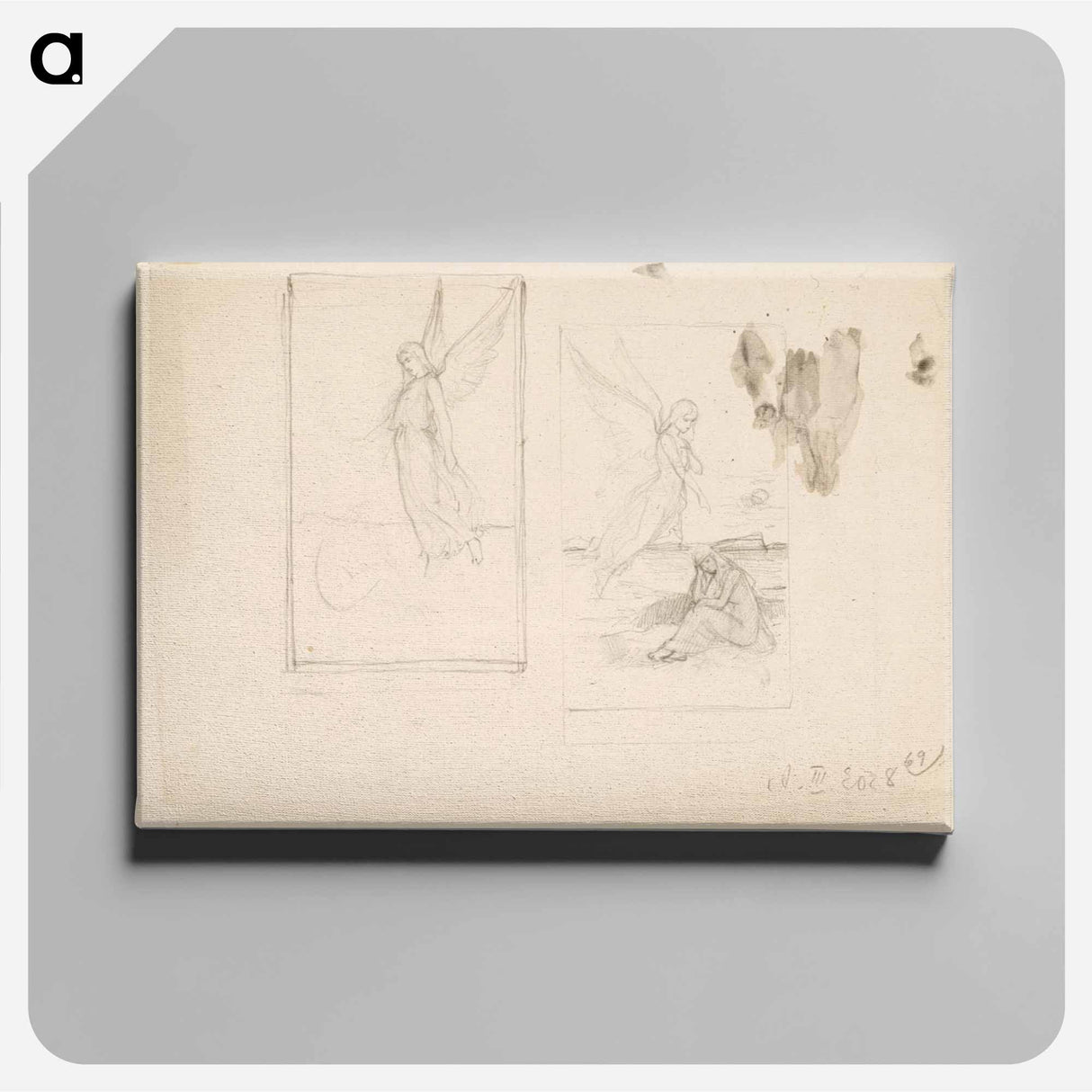 Kaksi sommitteluluonnosta enkelistä ja istuvasta naisesta - アルバート エーデルフェルト Canvas.
