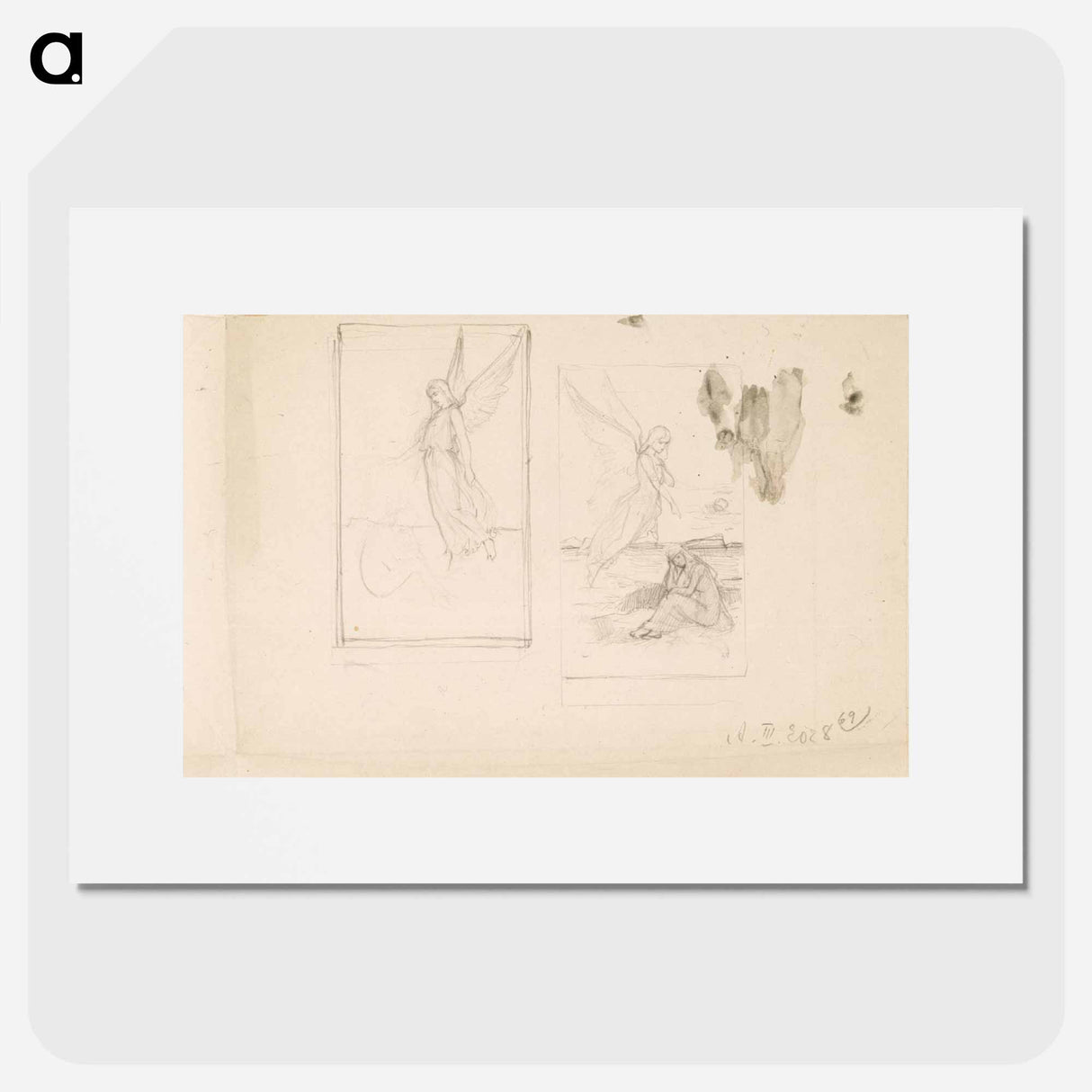 Kaksi sommitteluluonnosta enkelistä ja istuvasta naisesta - アルバート エーデルフェルト Poster.