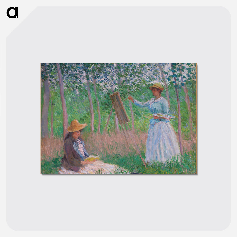 In the Woods at Giverny: Blanche Hoschedé at Her Easel with Suzanne Hoschedé Reading - クロード モネ Postcard.