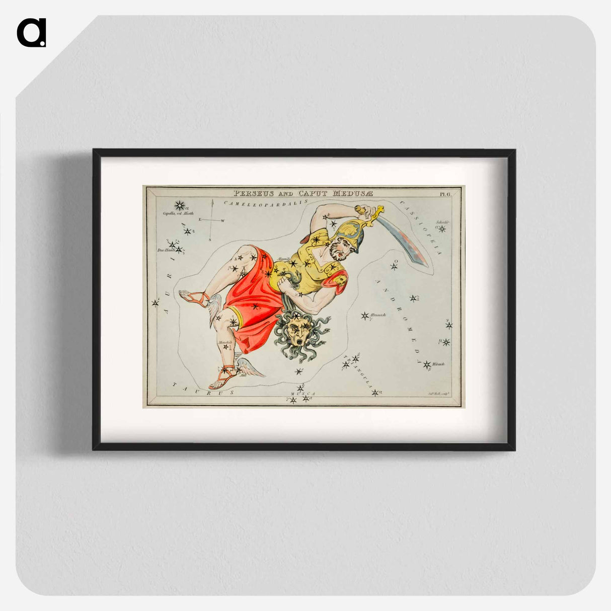 Sidney Hall’s astronomical chart illustration of the Perseus and the Caput Medusae - アンティーク地図 Poster.