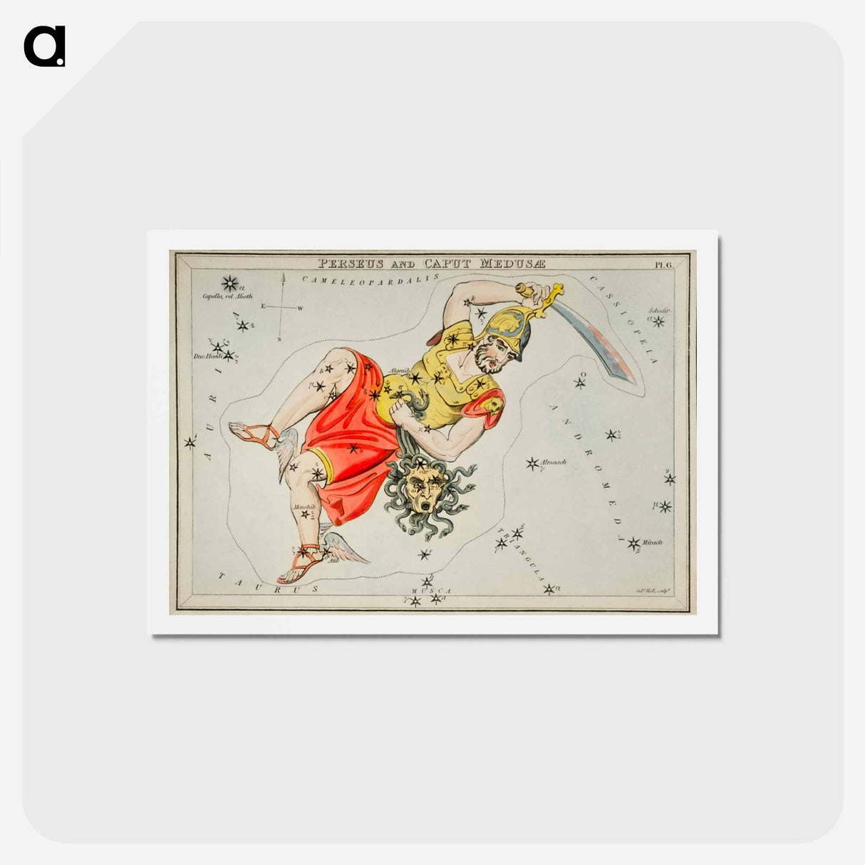 アートポストカード-Sidney Hall’s astronomical chart illustration of the Perseus and the Caput Medusae - アンティーク地図 Postcard.