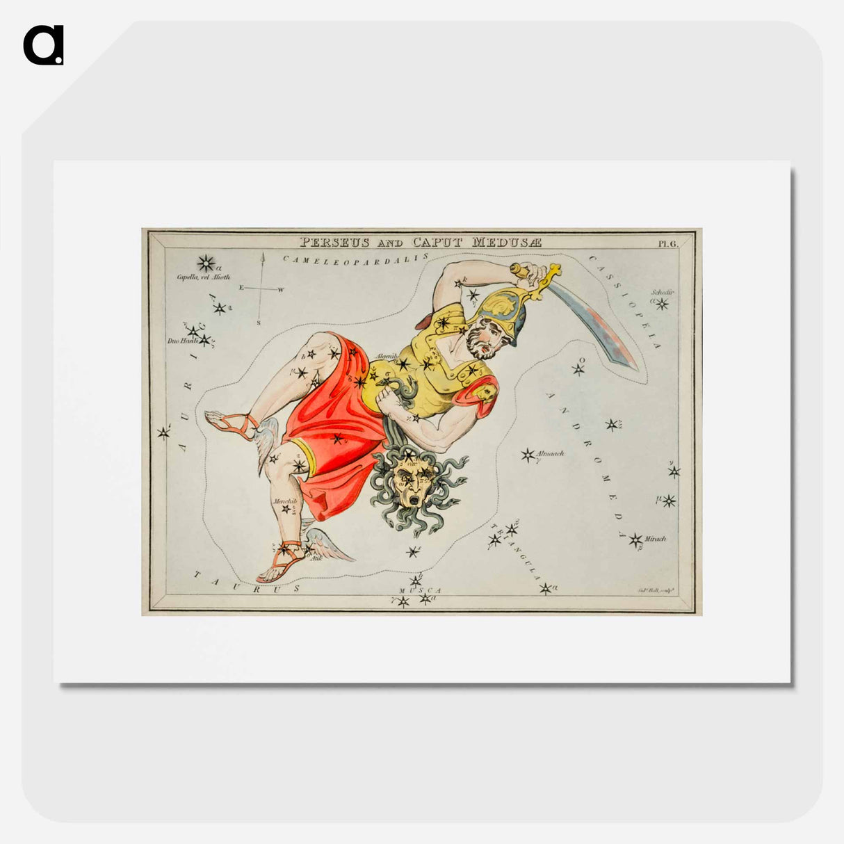 Sidney Hall’s astronomical chart illustration of the Perseus and the Caput Medusae - アンティーク地図 Poster.