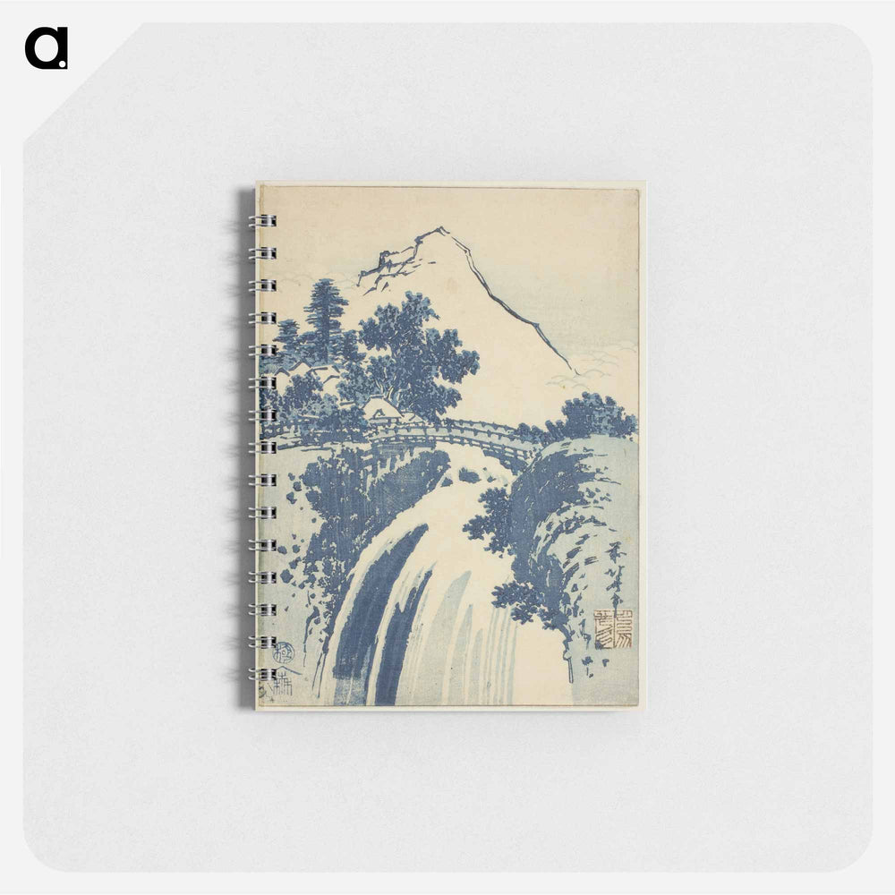 Katsushika Hokusai's landscape with waterfall - 葛飾 北斎 Memo.