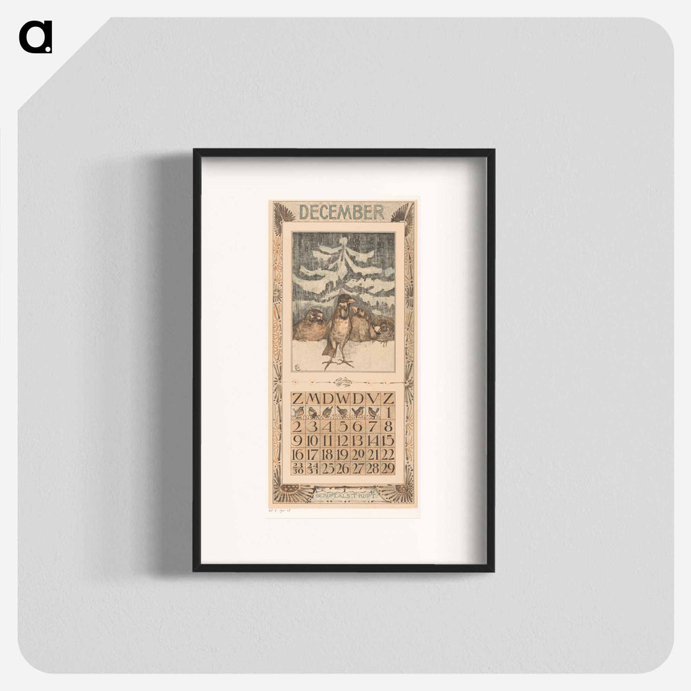 Calendar December met mussen in de sneeuw - Theo van Hoytema Poster.