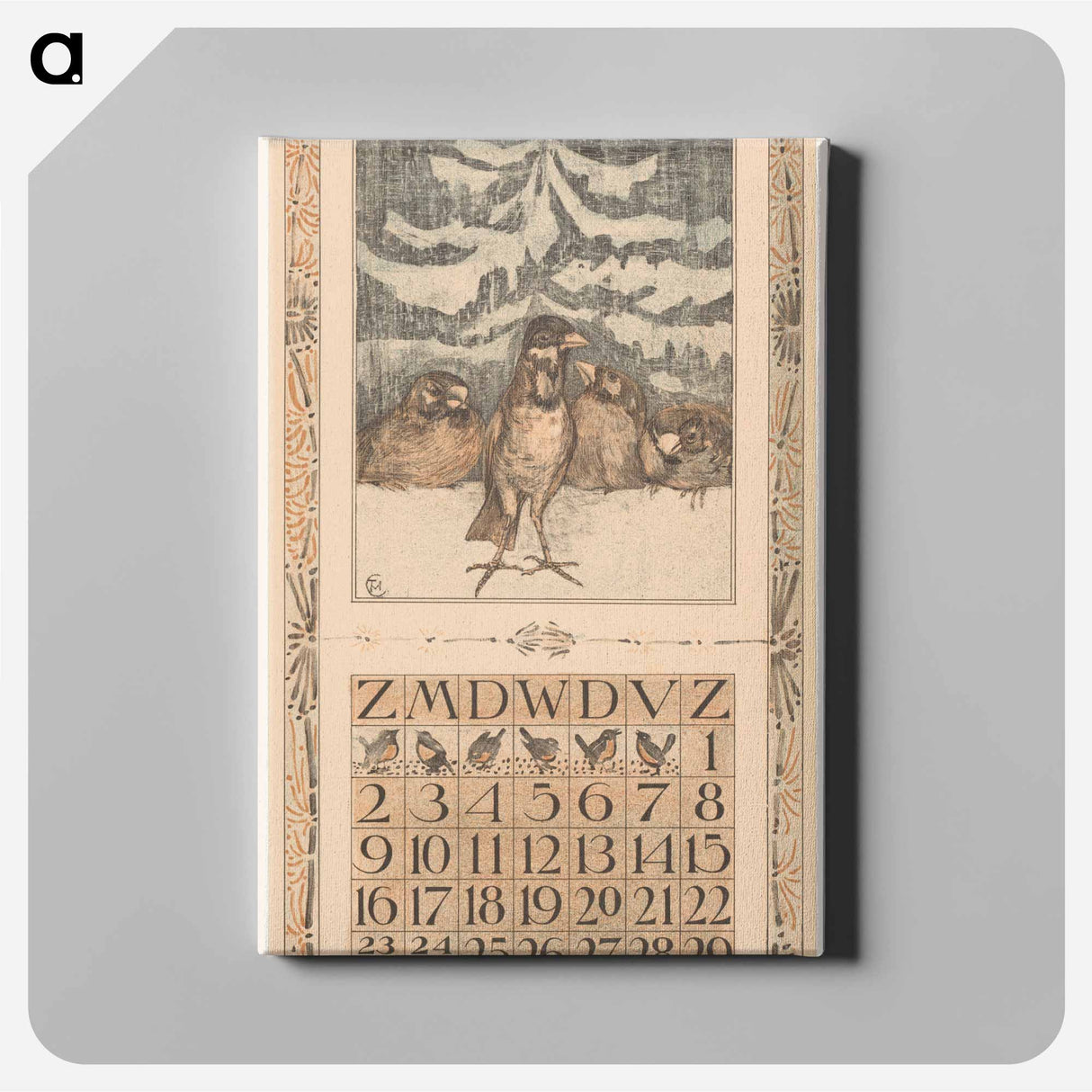 Calendar 2012 met mussen in de sneeuw - Theo van Hoytema Canvas.