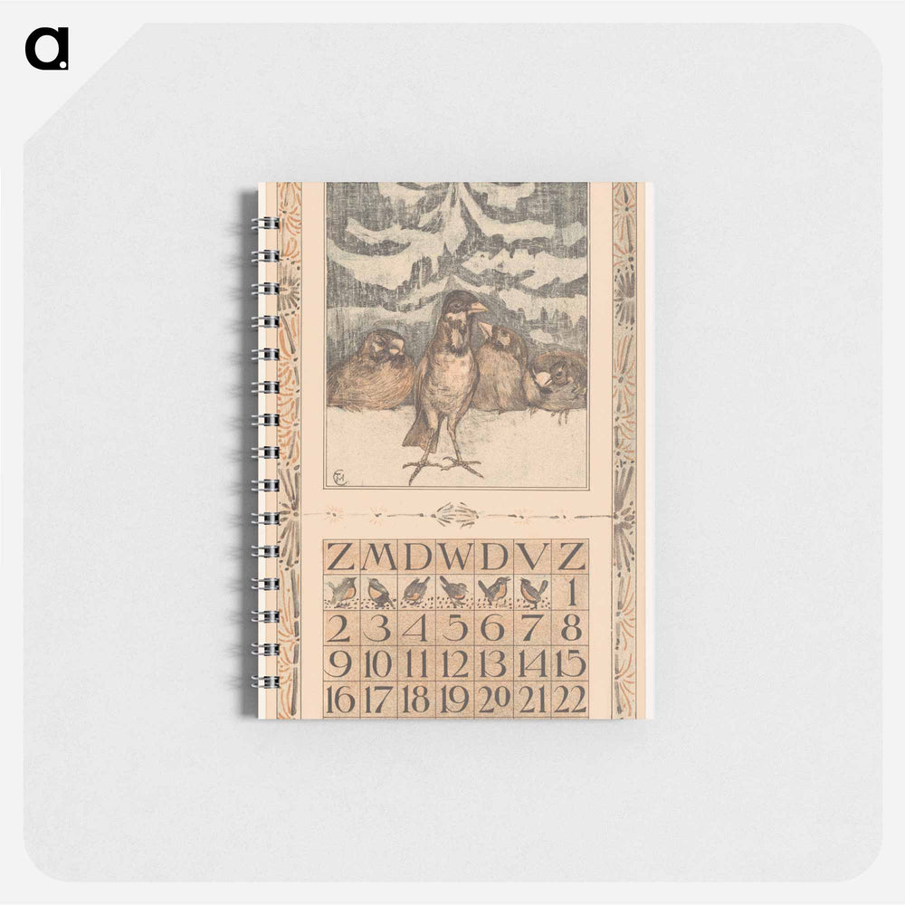 Kalenderblad december met mussen in de sneeuw - テオ ヴァン ホイテマ Memo.