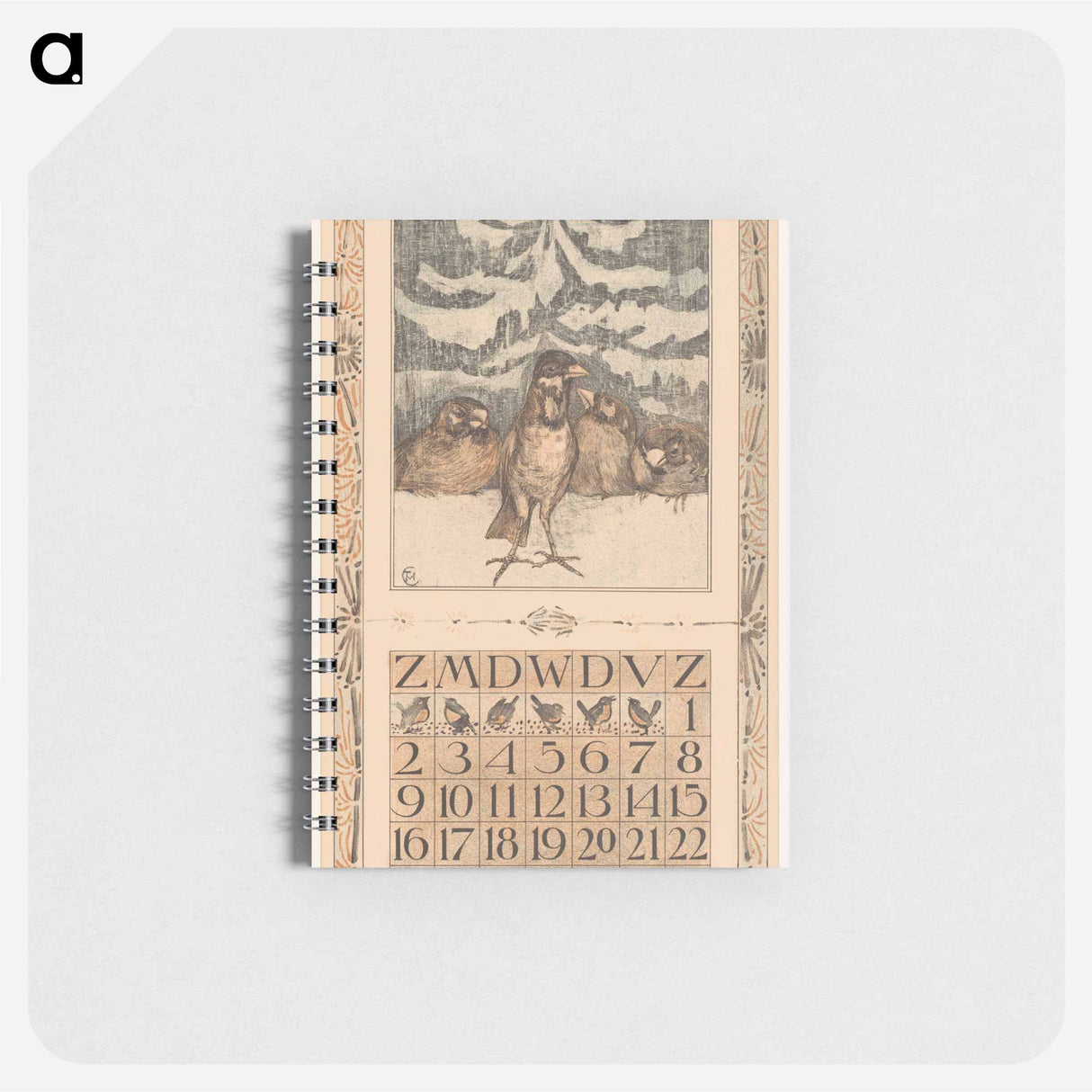 Kalenderblad december met mussen in de sneeuw - テオ ヴァン ホイテマ Memo.