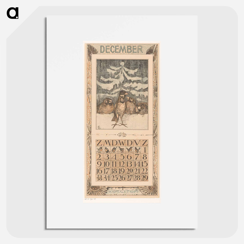 Calendar December met mussen in de sneeuw - Theo van Hoytema Poster.