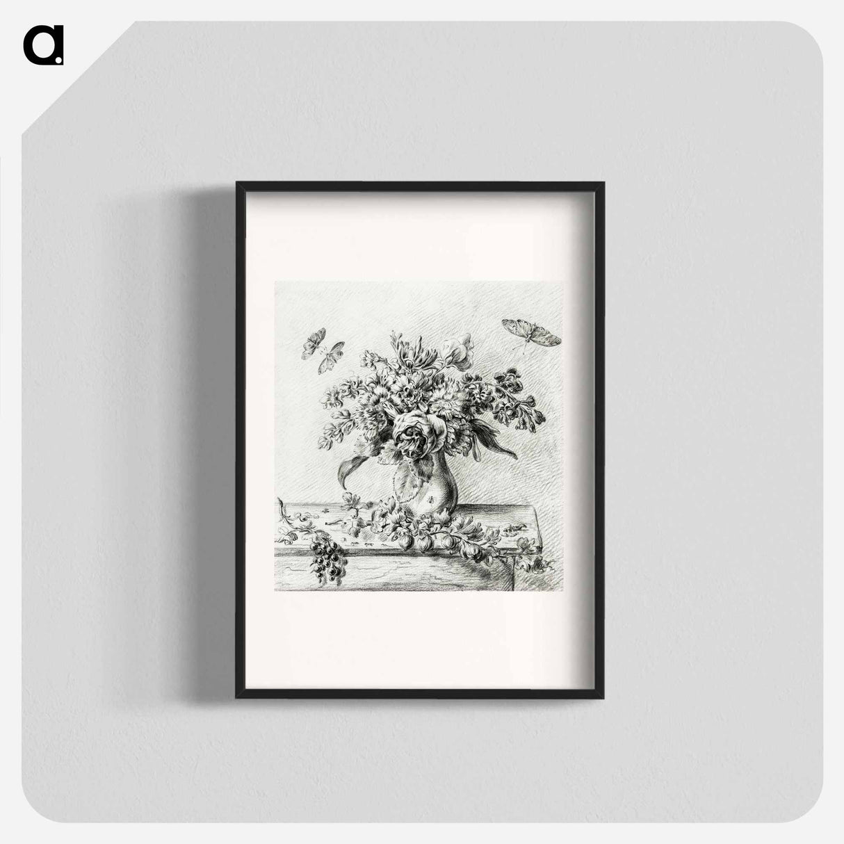 Still life with flower arrangement, fruits and insects - ジャン ベルナール Poster.