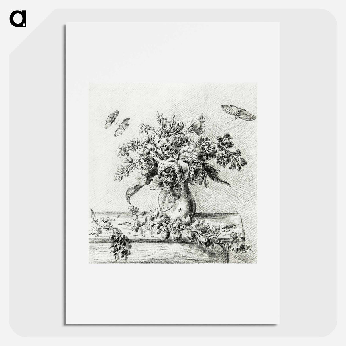 Still life with flower arrangement, fruits and insects - ジャン ベルナール Poster.