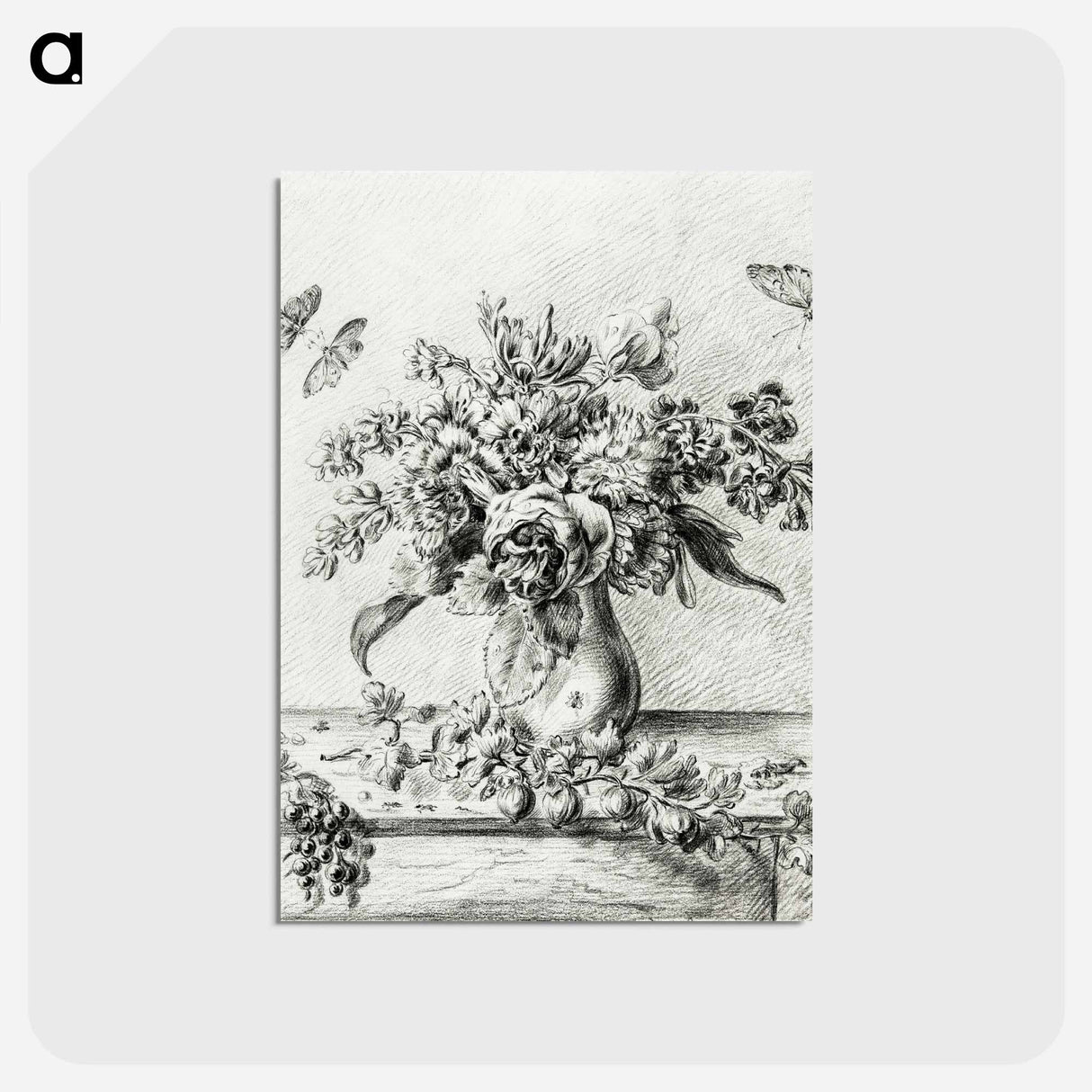 アートポストカード-Still life with flower arrangement, fruits and insects - ジャン ベルナール Postcard.