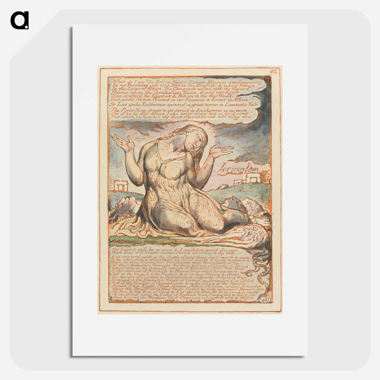 アートポスター-Jerusalem, Plate 92, "What do I see!...." - ウィリアム ブレイク Poster.