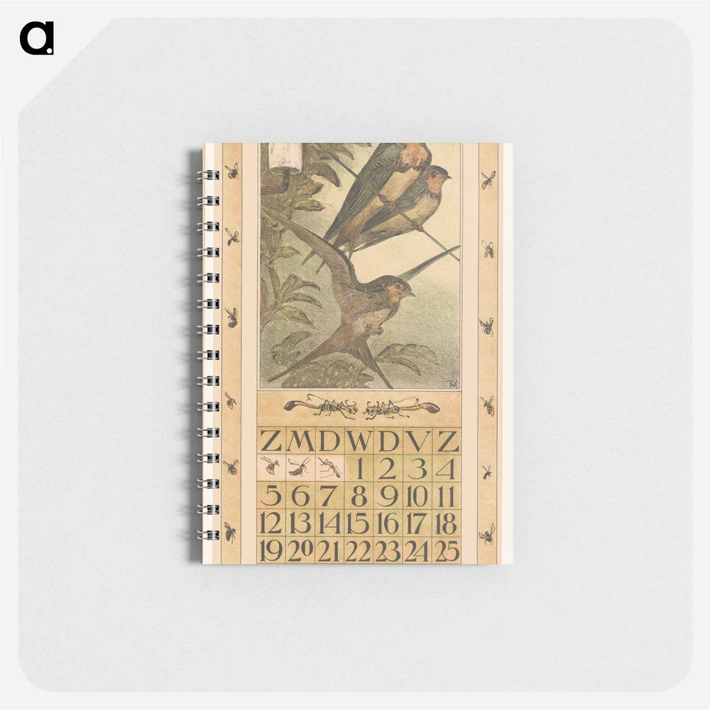 Kalenderblad juni met zwaluwen - テオ ヴァン ホイテマ Memo.