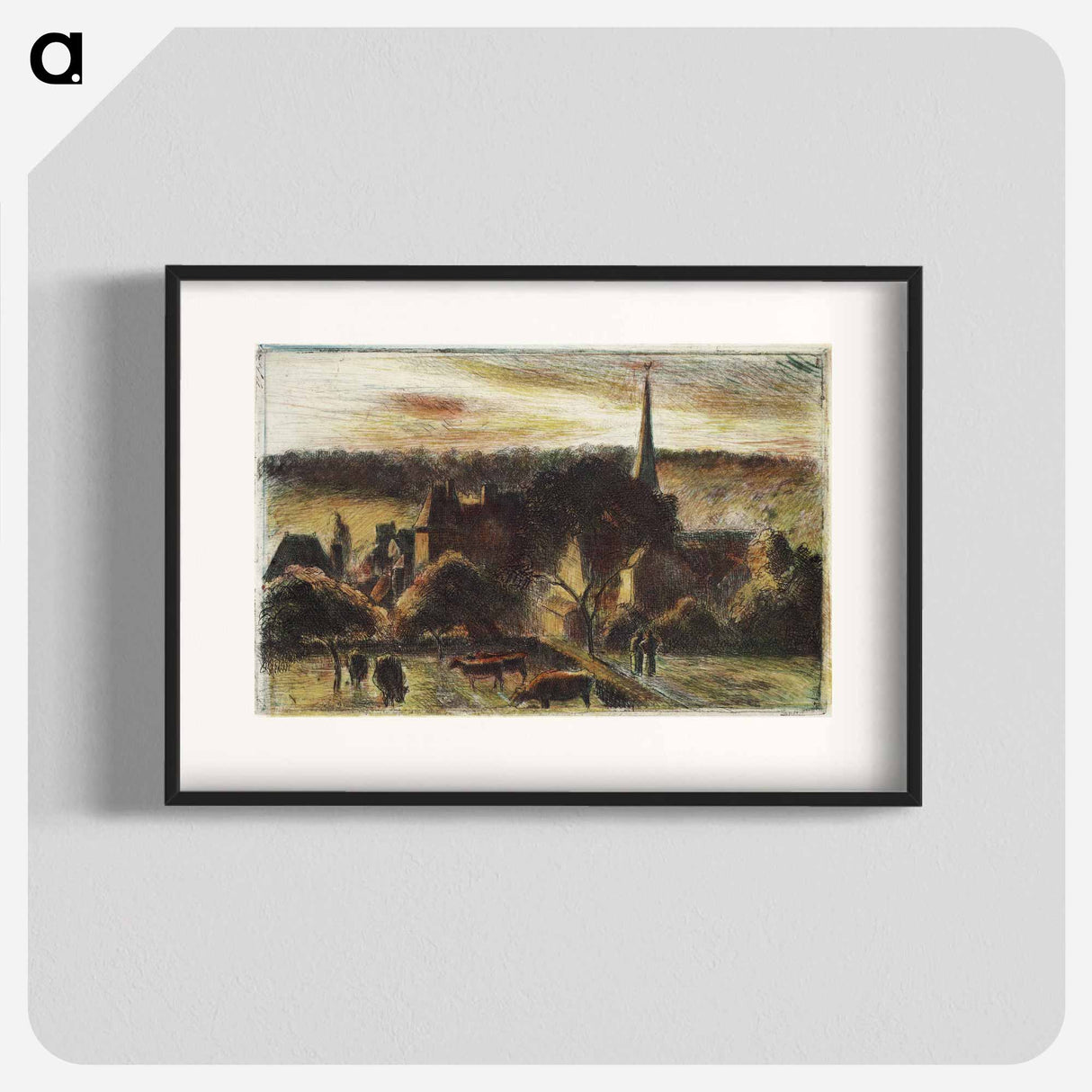 Church and Farm at Éragny - カミーユ ピサロ Poster.