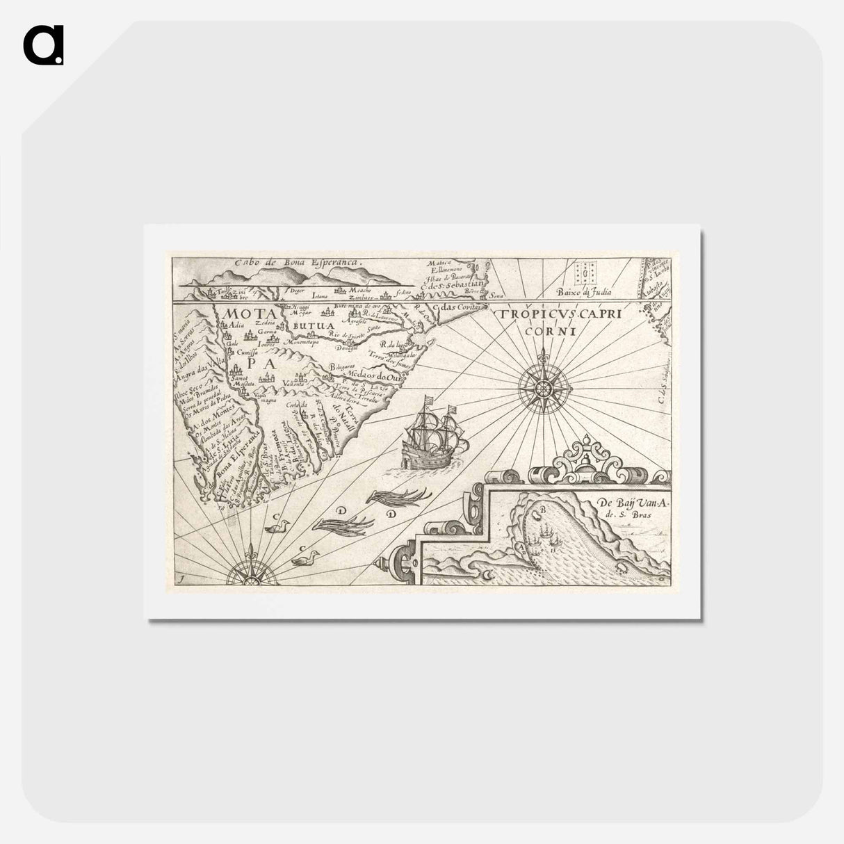 アートポストカード-Kaartje van Kaap de Goede Hoop - アンティーク地図 Postcard.