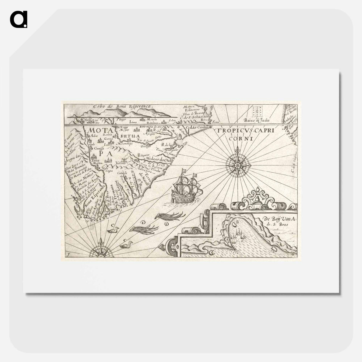 Kaartje van Kaap de Goede Hoop - アンティーク地図 Poster.