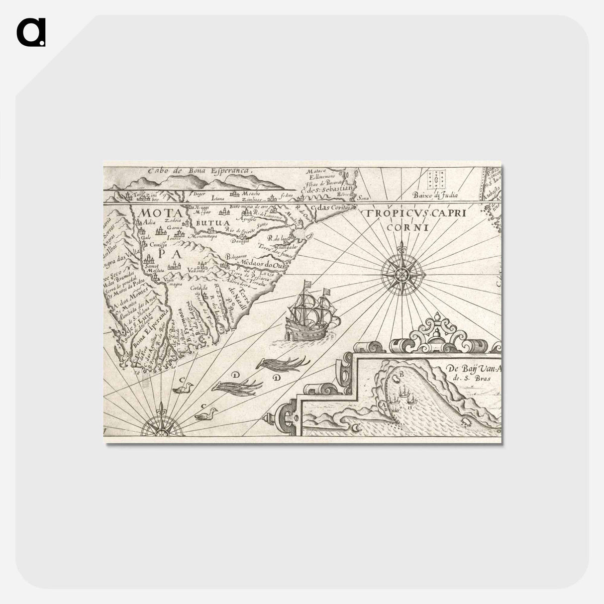 アートポストカード-Kaartje van Kaap de Goede Hoop - アンティーク地図 Postcard.