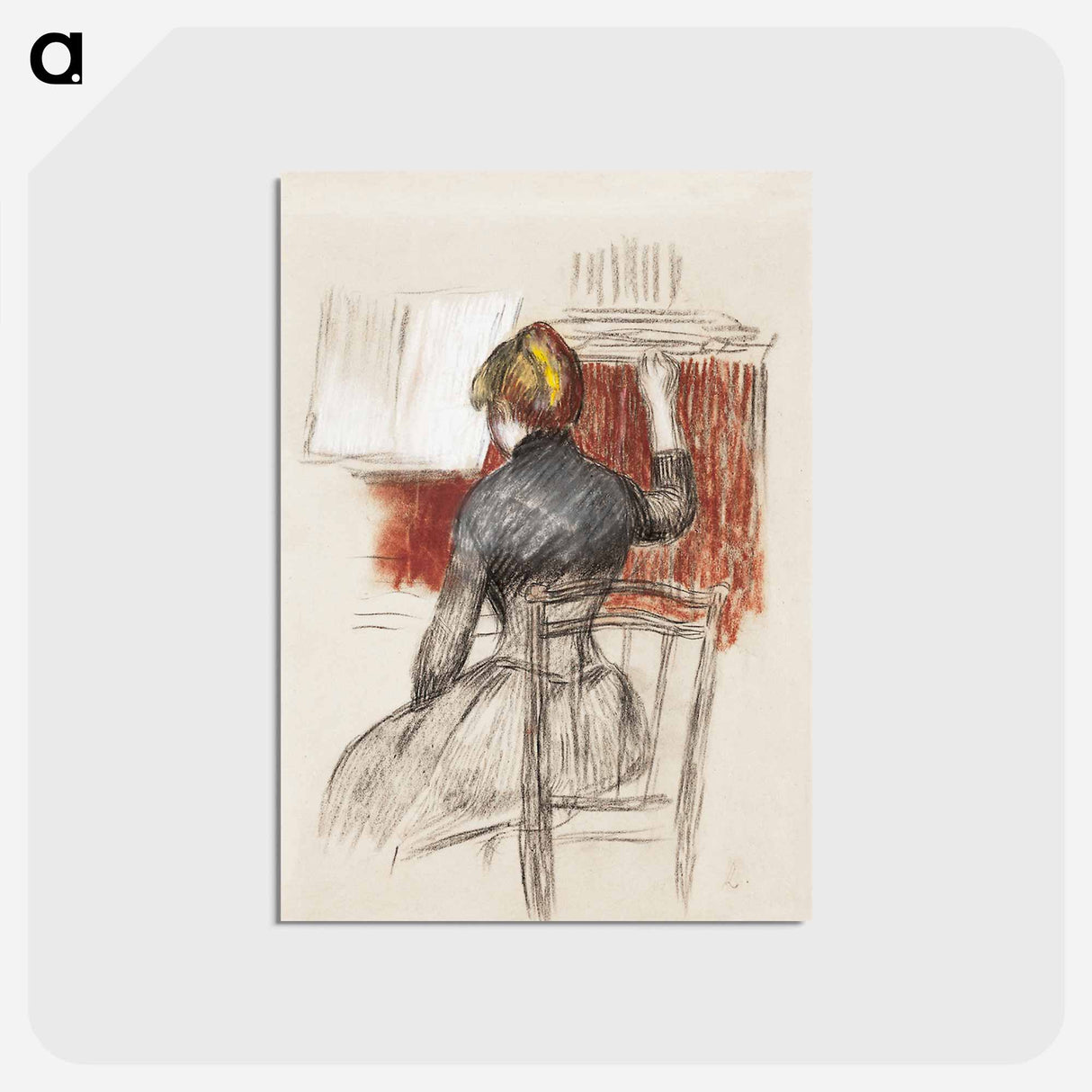 アートポストカード-Woman at a Piano - ピエール オーギュスト ルノワール Postcard.