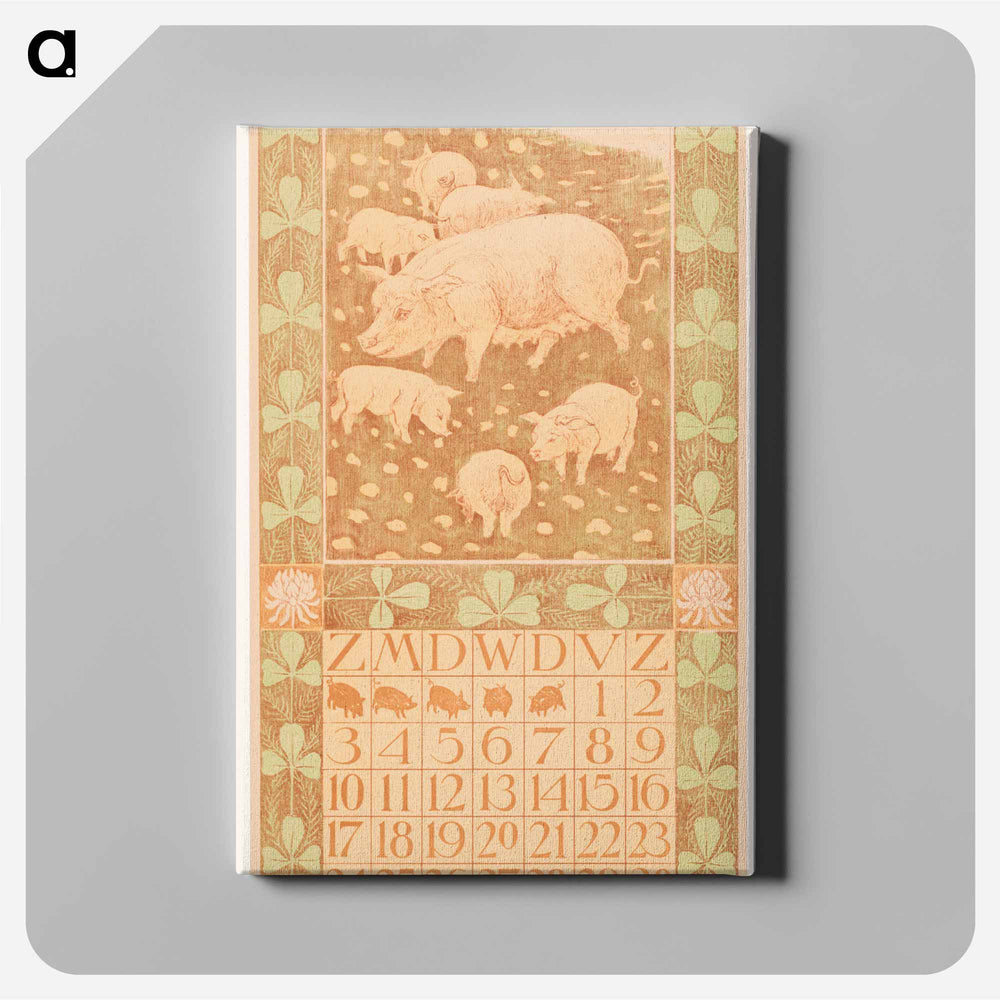 Calendar blad april met varkens - Theo van Hoytema Canvas.