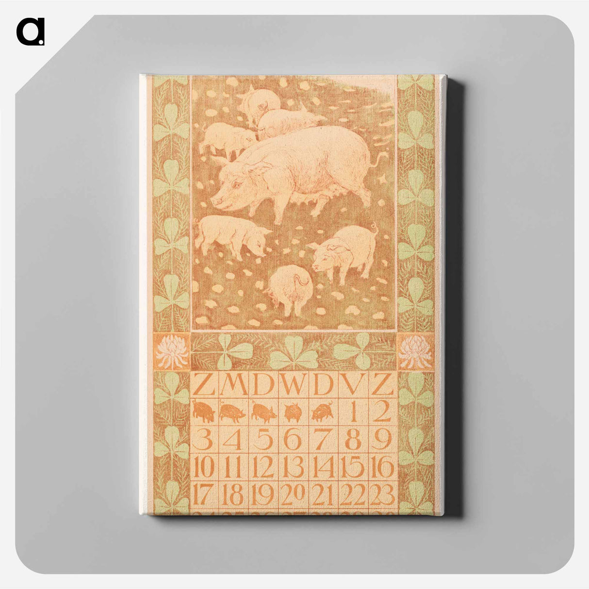 Calendar blad april met varkens - Theo van Hoytema Canvas.