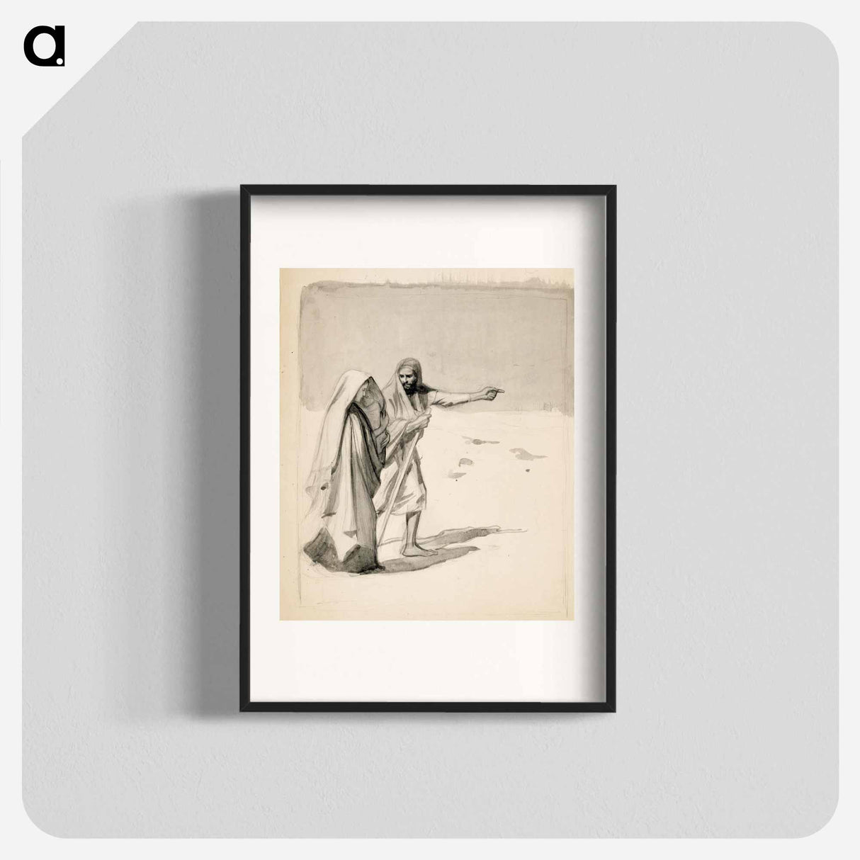 Lasta kantava nuori nainen ja mies vaeltamassa erämaan halki - アルバート エーデルフェルト Poster.