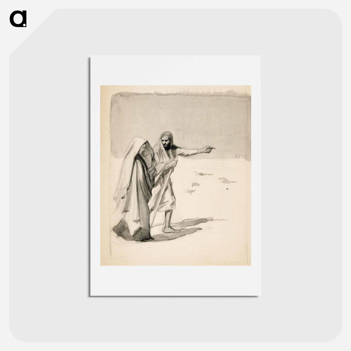 Lasta kantava nuori nainen ja mies vaeltamassa erämaan halki - アルバート エーデルフェルト Postcard.