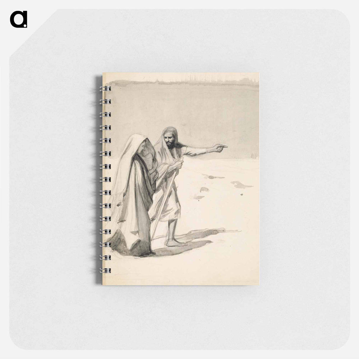 Lasta kantava nuori nainen ja mies vaeltamassa erämaan halki - アルバート エーデルフェルト Memo.