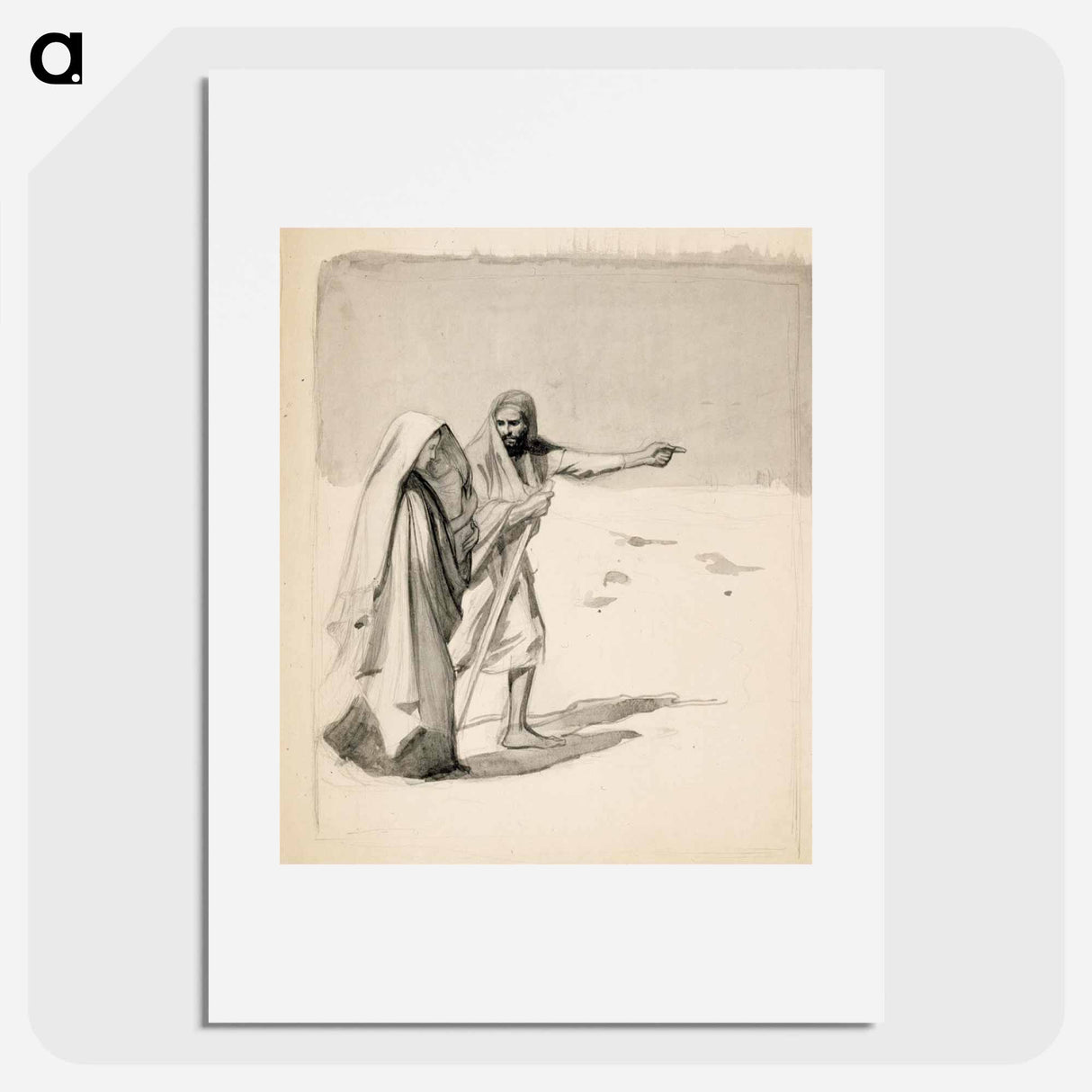 Lasta kantava nuori nainen ja mies vaeltamassa erämaan halki - アルバート エーデルフェルト Poster.