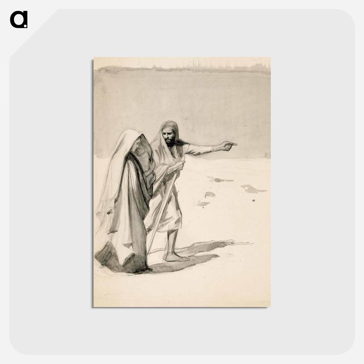 Lasta kantava nuori nainen ja mies vaeltamassa erämaan halki - アルバート エーデルフェルト Postcard.