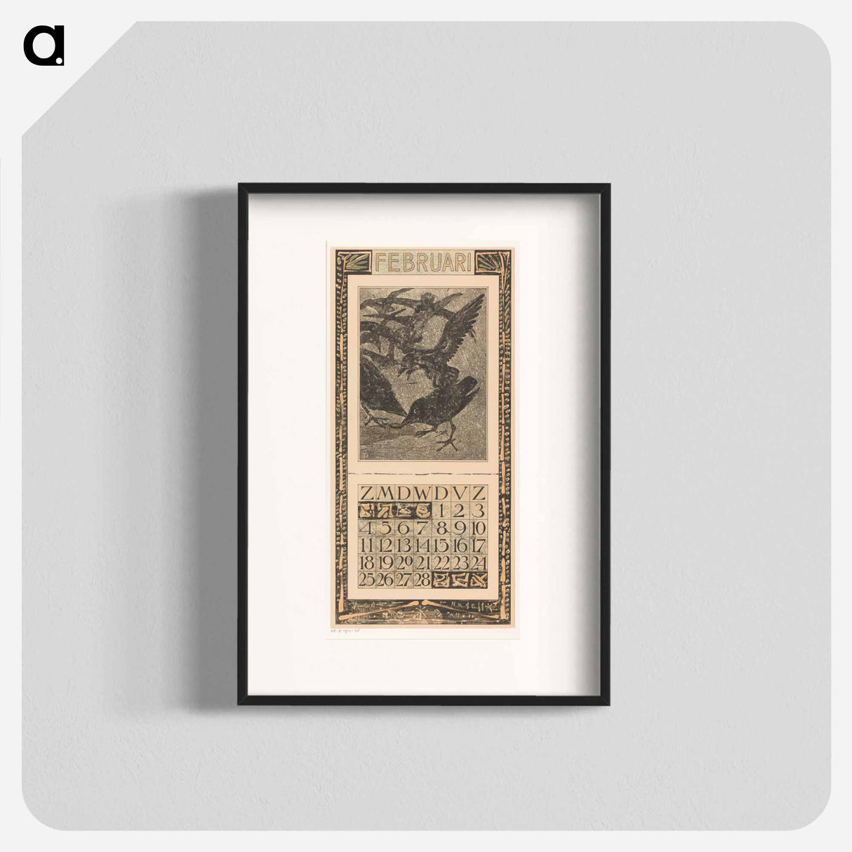 February Calendar with Christmas decorations - Theo van Hoytema Poster.