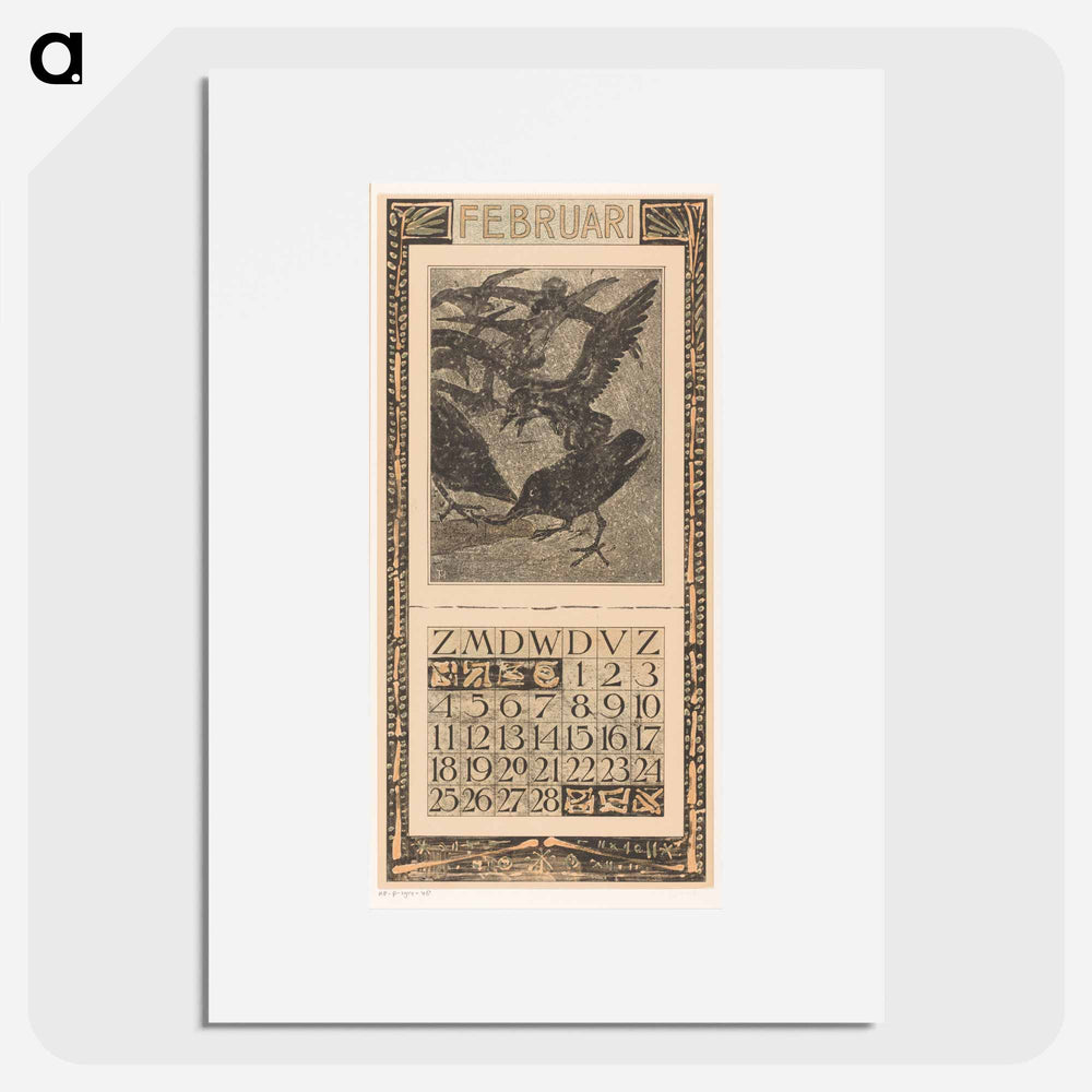 February Calendar with Christmas decorations - Theo van Hoytema Poster.