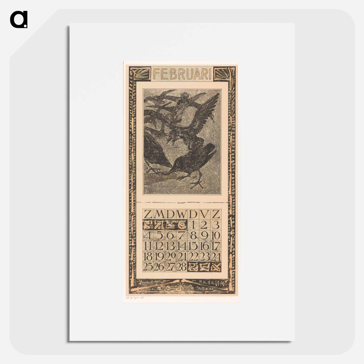 February Calendar with Christmas decorations - Theo van Hoytema Poster.