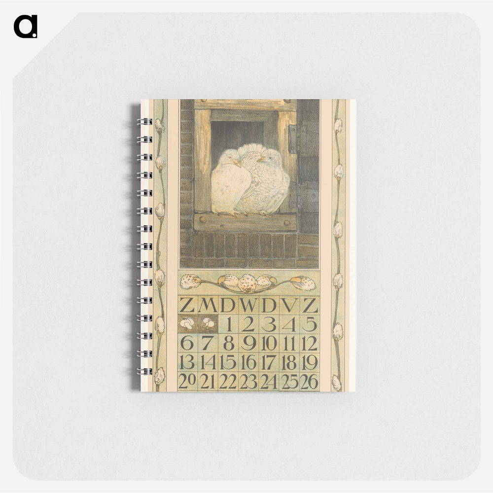 Kalenderblad maart met twee witte duiven - テオ ヴァン ホイテマ Memo.