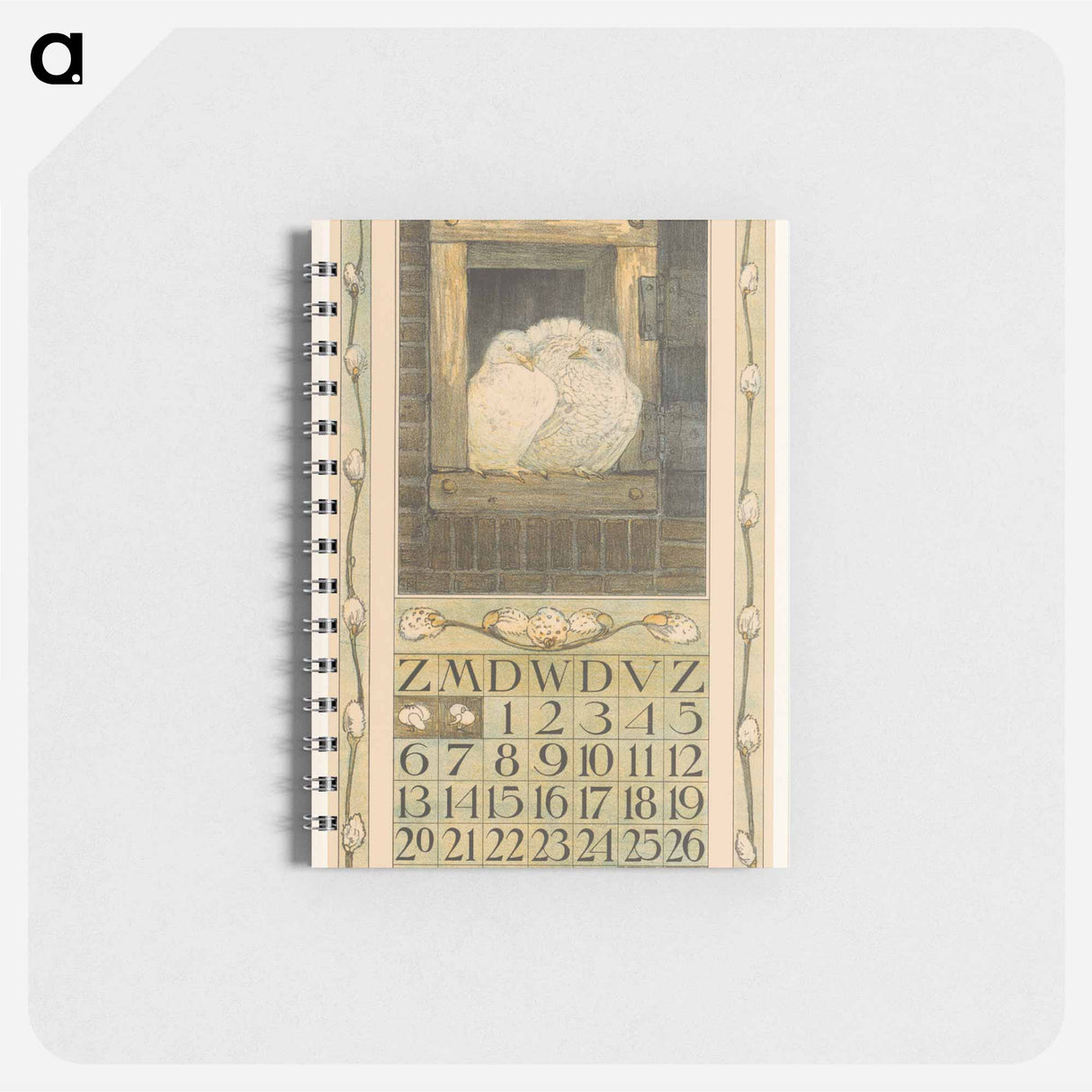 Kalenderblad maart met twee witte duiven - テオ ヴァン ホイテマ Memo.