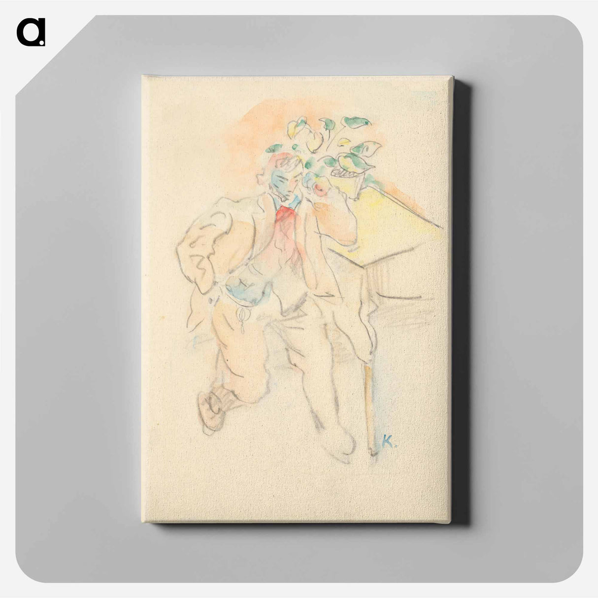 A man behind a table and flowers - アーノルド ピーター ワイズ クビンチャン Canvas.