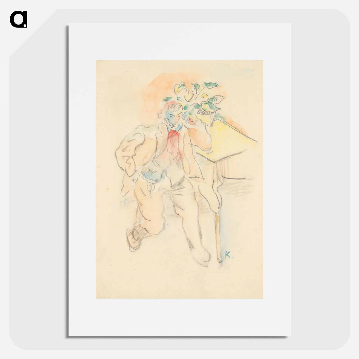 アートポスター-A man behind a table and flowers - アーノルド ピーター ワイズ クビンチャン Poster.