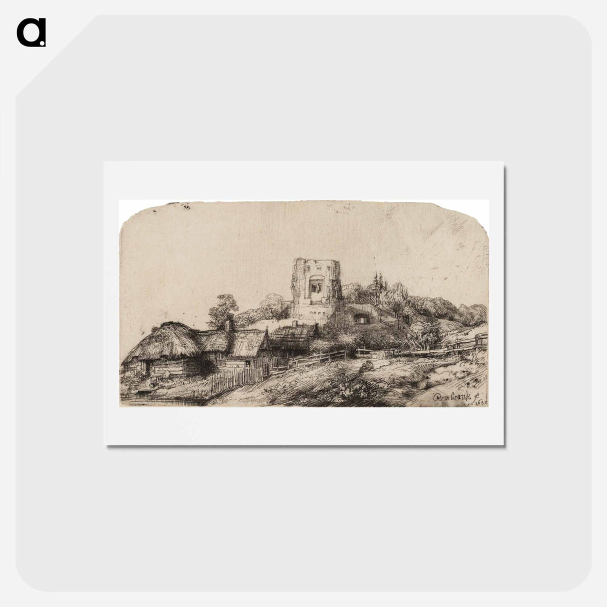 アートポストカード-Landscape with a Square Tower - レンブラント ファン レイン Postcard.