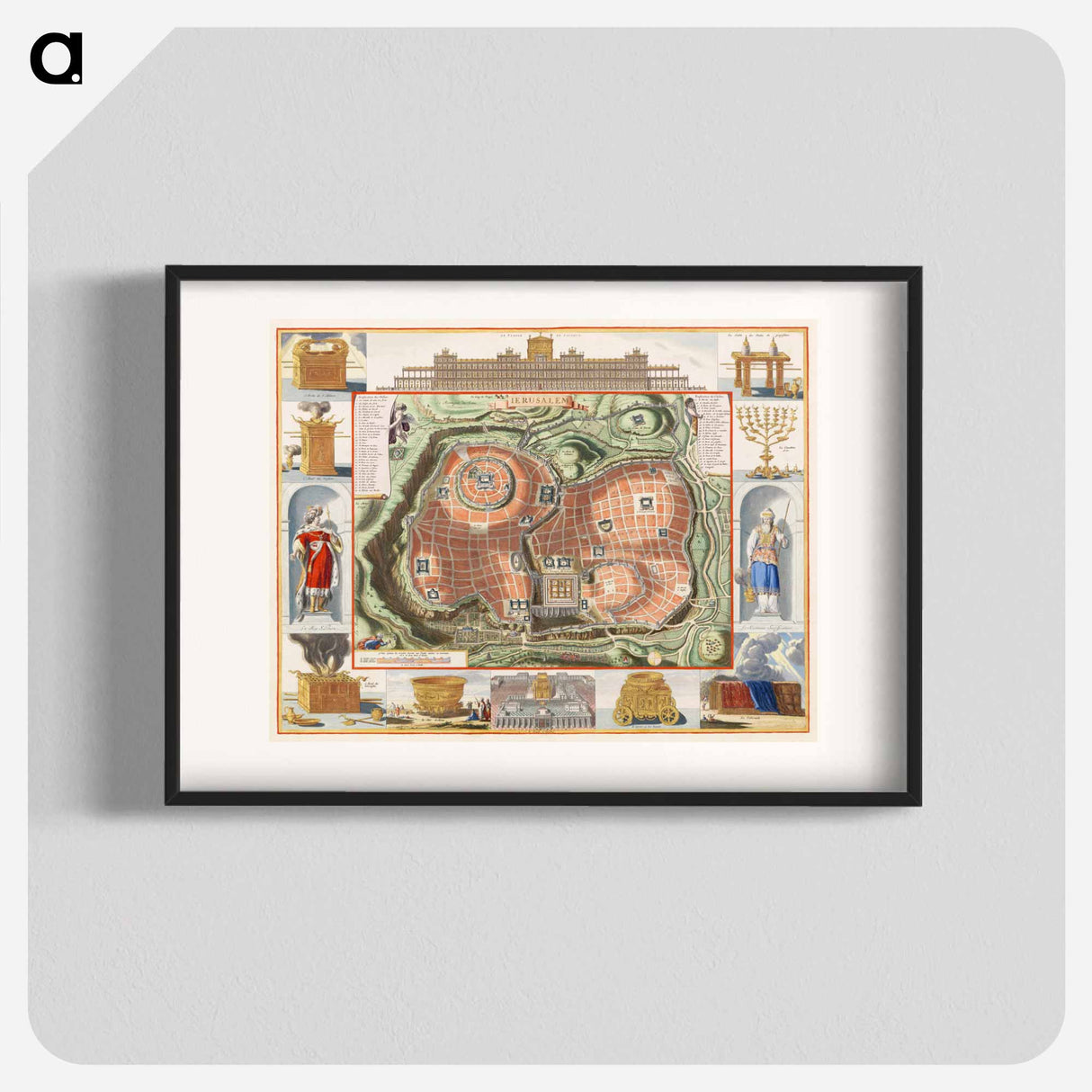 Gezicht op de Tempelberg van Jeruzalem vanuit het oosten - アンティーク地図 Poster.