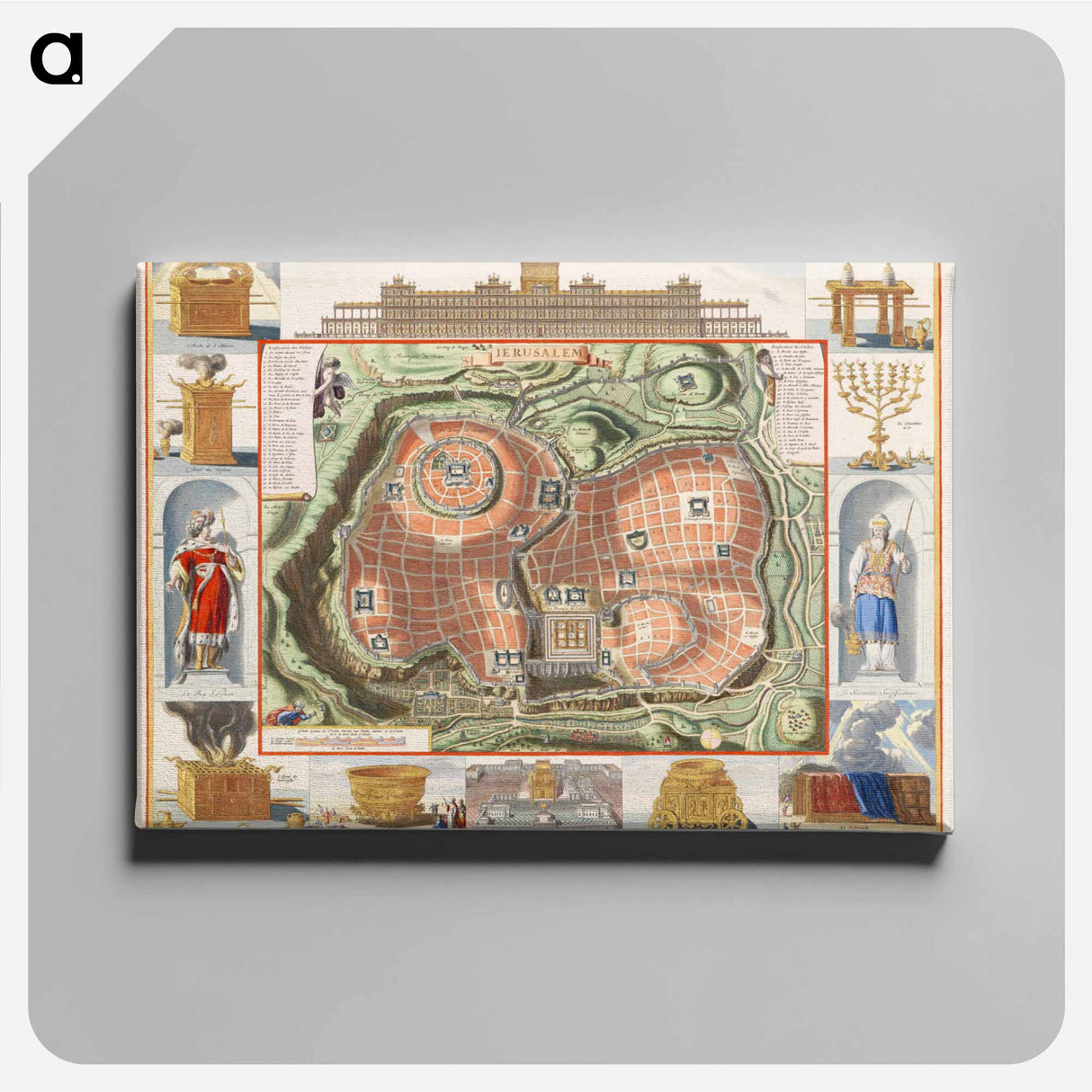 Gezicht op de Tempelberg van Jeruzalem vanuit het oosten - アンティーク地図 Canvas.