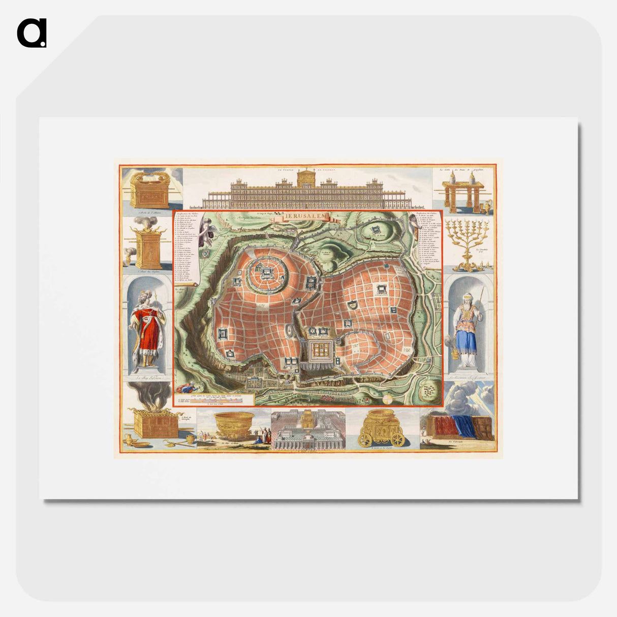 Gezicht op de Tempelberg van Jeruzalem vanuit het oosten - アンティーク地図 Poster.