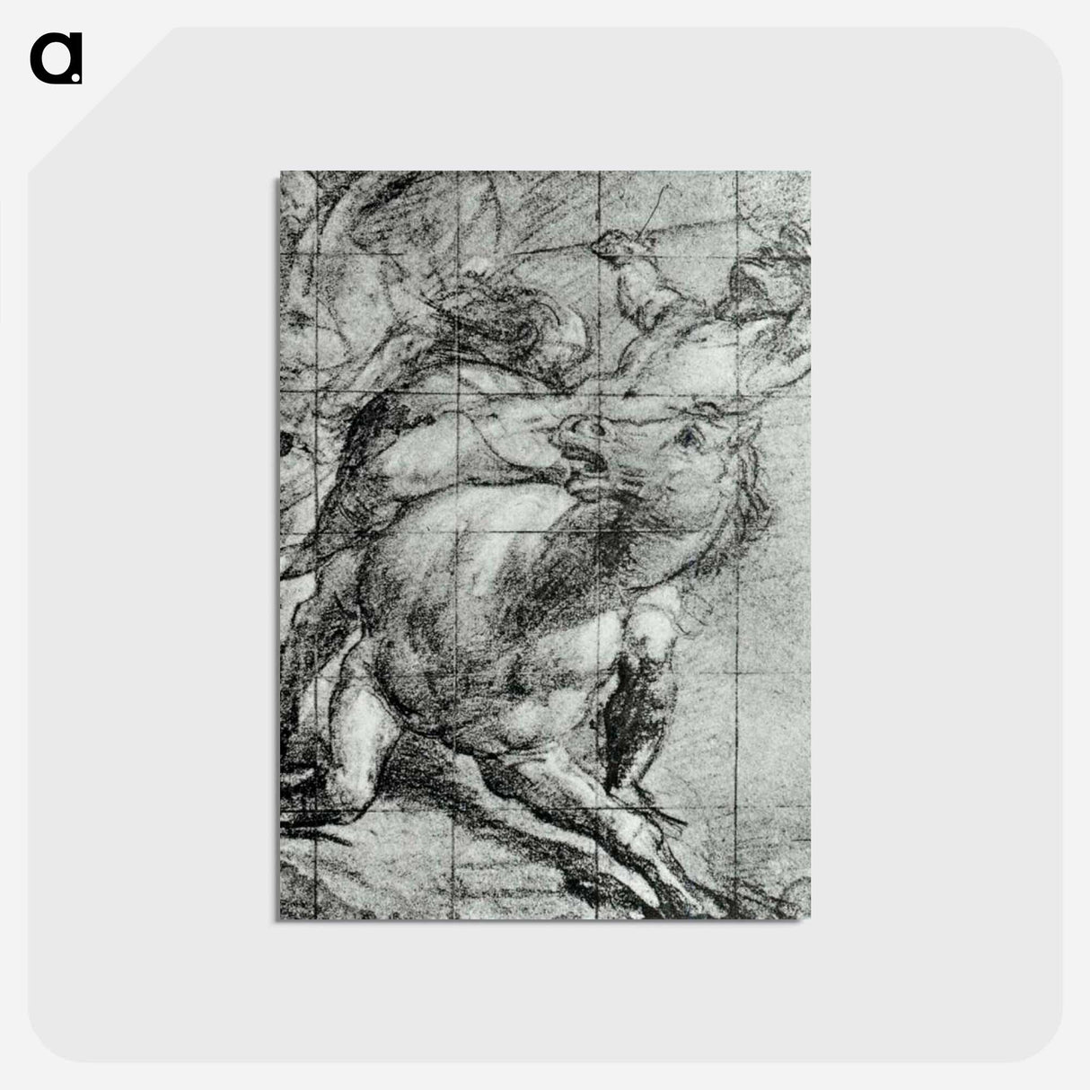 アートポストカード-Horse and Rider Black chalk on blue paper - ティツィアーノ ヴェチェッリオ Postcard.