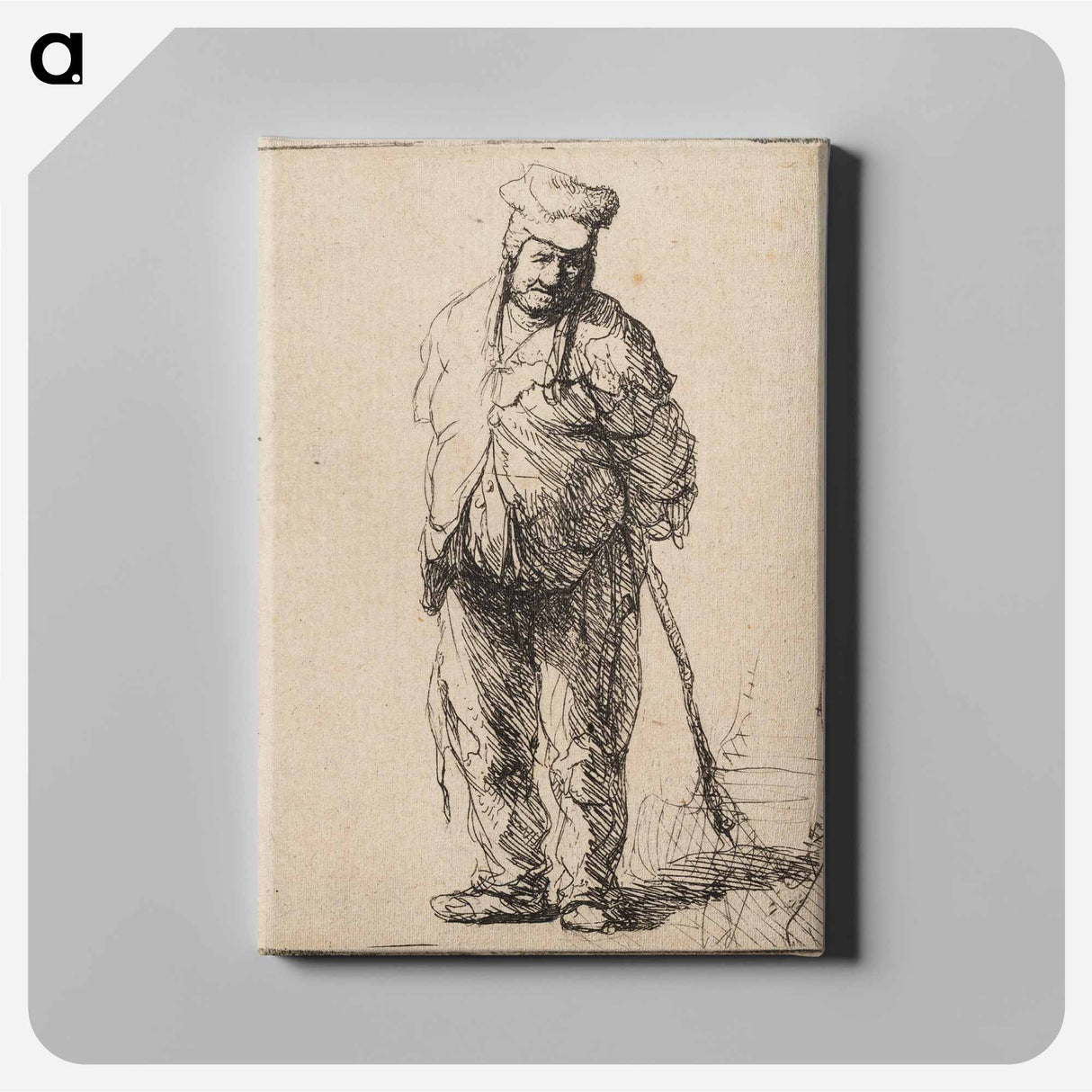 アートパネル-Ragged Peasant with His Hands behind Him, Holding a Stick - レンブラント ファン レイン Canvas.