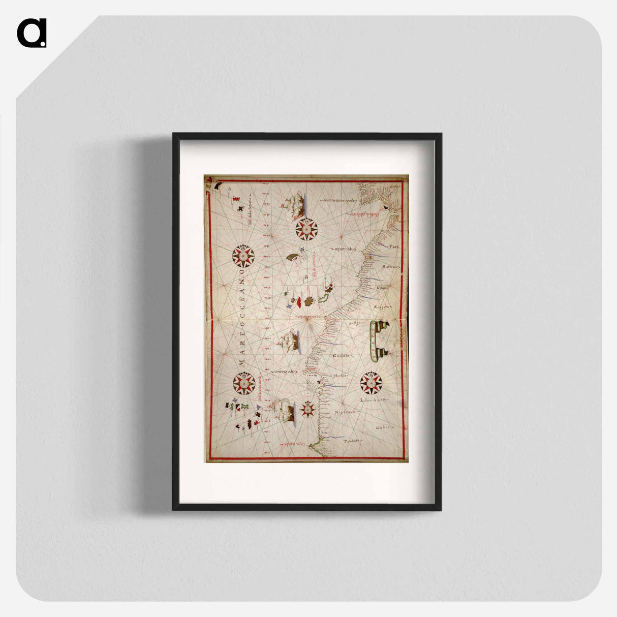 Portolan atlas of the Mediterranean Sea, western Europe, and the northwest coast of Africa: Central Mediterranean - アンティーク地図 Poster.