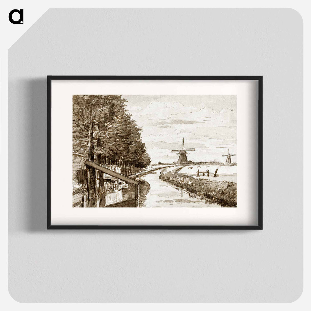 Landscape with a canal and two mills - ジャン ベルナール Poster.