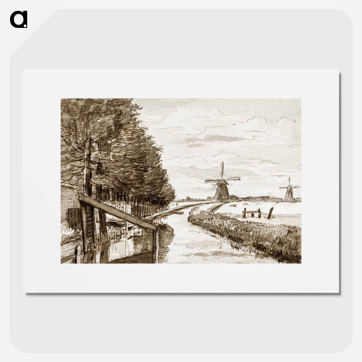 Landscape with a canal and two mills - ジャン ベルナール Poster.